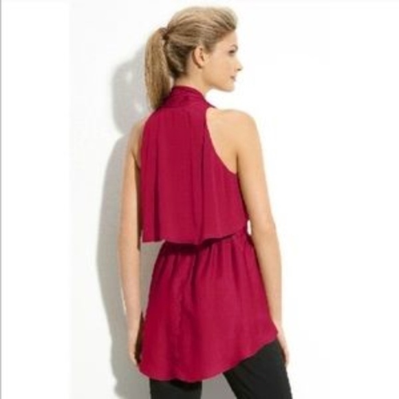 NWOT BCBG Red Celine Tie Neck Blouse XXS - Picture 2 of 3